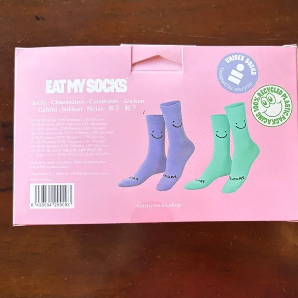EAT MY SOCKS Sunday Saturday Smiley Socks - Pastel Blue & Lavender - Picture 2 of 3